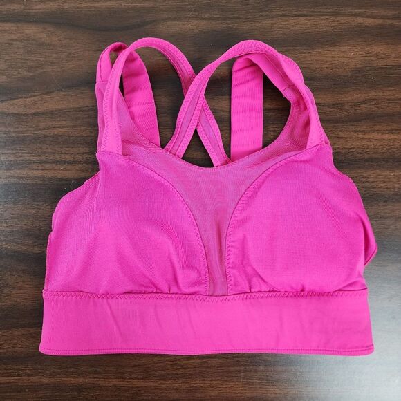 Lululemon Oxygen Sport Bra Magenta Pink Fuchsia Mesh Lace Criss-Cross Strap 6 - Picture 5 of 15